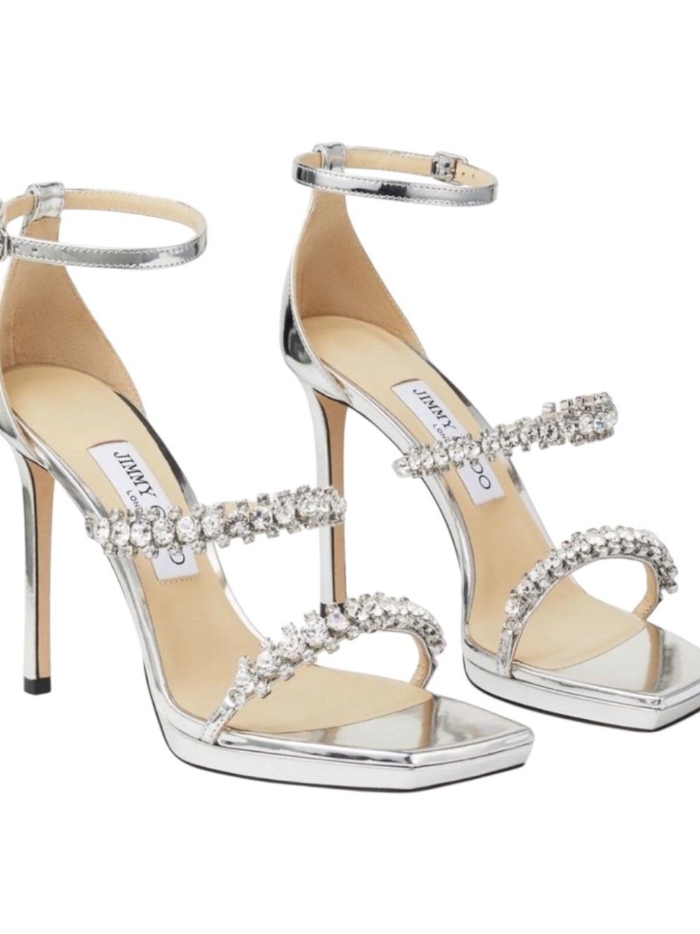 Jimmy Choo Bing Rhinestone Sandal 105mm Zox 231 Silver 39 Dust bags NIB $1295 - Picture 1 of 4